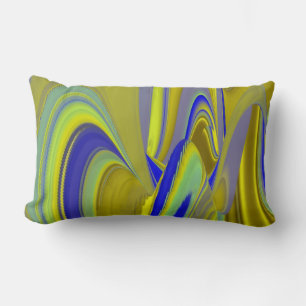 3D Abstract Rainbowart in Gold Yellow Blue Lumbar Cushion