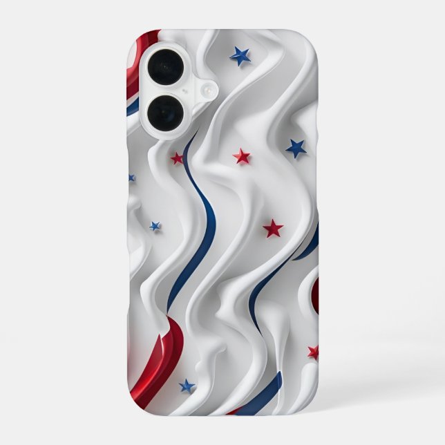 3D American Flag Design iPhone 16 Case (Back)