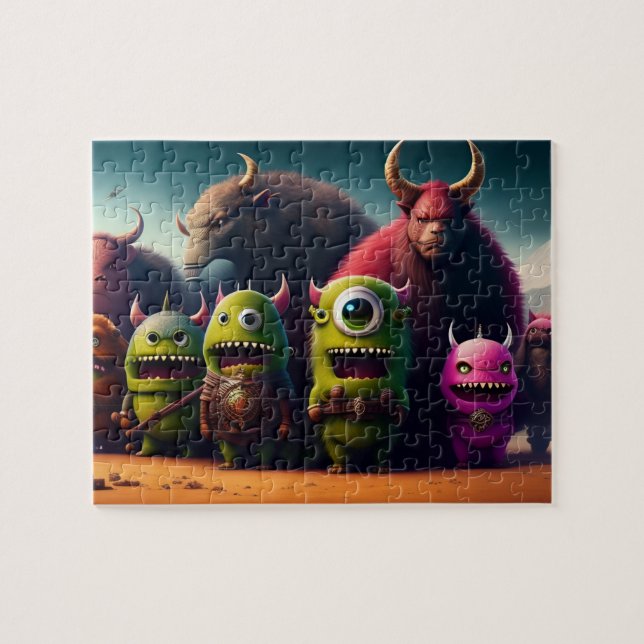 3D Art Fantasy Cute Funny Green Monsters Jigsaw Puzzle (Horizontal)