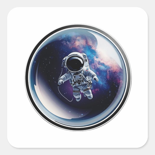 3D Astronaut in Space Bubble Galaxy Sticker (Front)