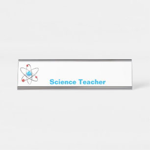3D atom with blue core science teacher Desk Name Plate