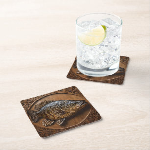 3D Australian Murray Cod Textured Print, Square Paper Coaster