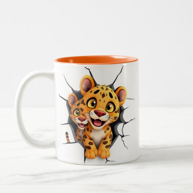 3D Baby Leopard Hole In A Wall Mug Wrap design (Left)