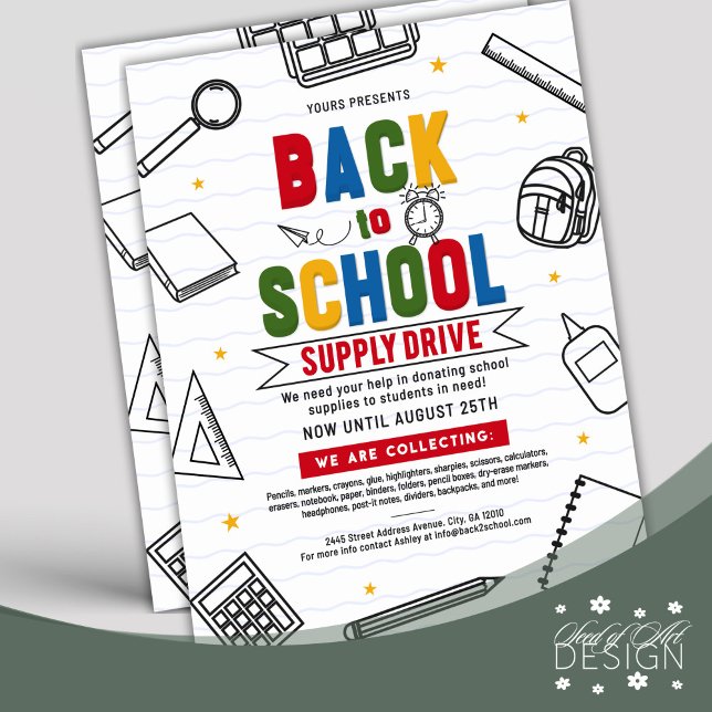 3D Back To School Supply Drive Typography Donation Flyer (Creator Uploaded)