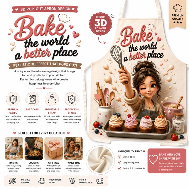 3D Baking Apron Design | Cute Baker Girl Kitchen  (Creator Uploaded)