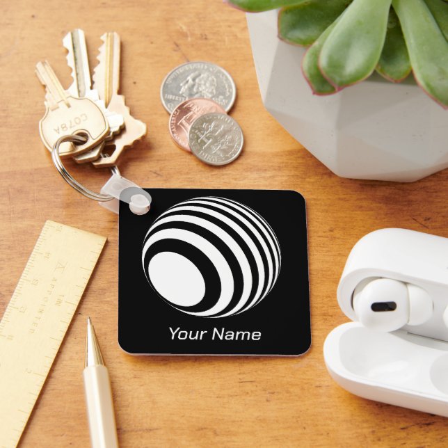 3D ball with white stripes Key Ring (Desk)