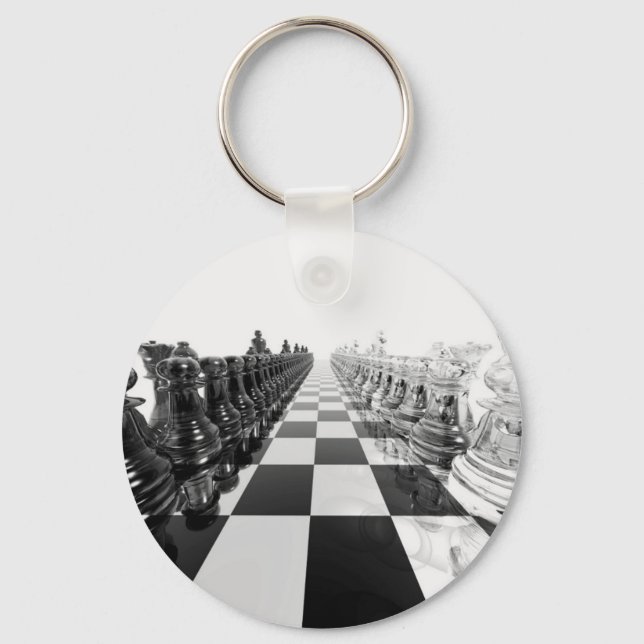 3D Black and White Chess Board Key Ring (Front)