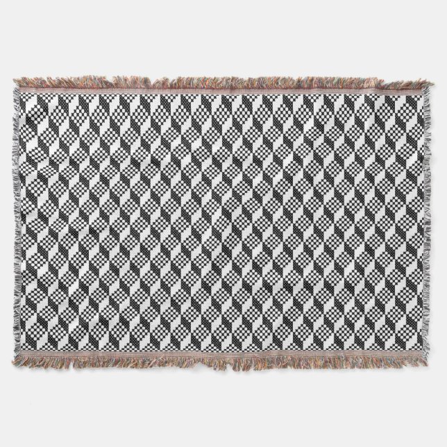 3D black and white cross-stitch cubes pattern Throw Blanket (Front)