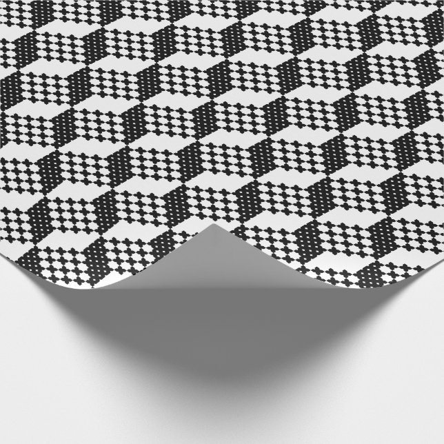3D black and white cross-stitch cubes pattern Wrapping Paper (Corner)