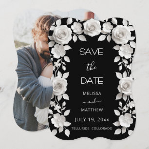 3D Black And White Roses Save The Date Card