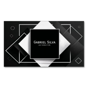 3D Black White Minimalist Geometric Layered Square Magnetic Business Card
