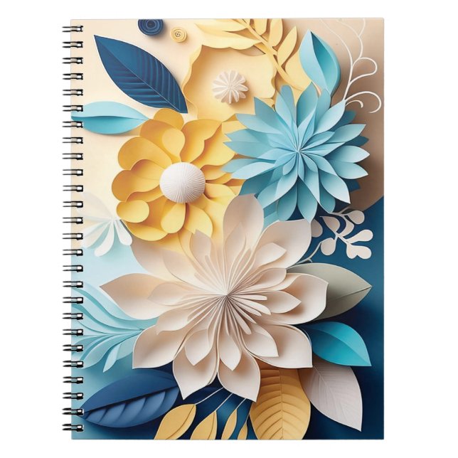 3D Blue and Yellow Flowers Notebook (Front)