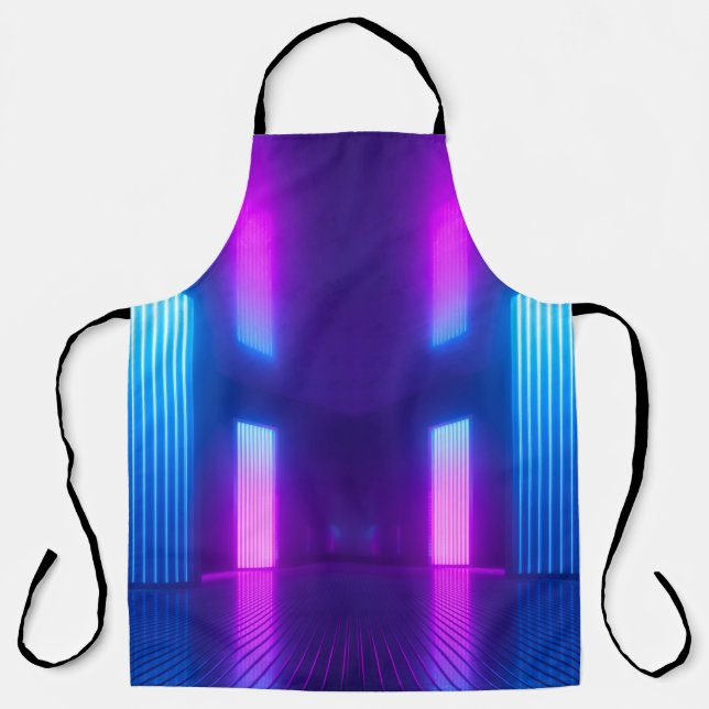 3d, blue pink violet neon abstract background, ult apron (Front)