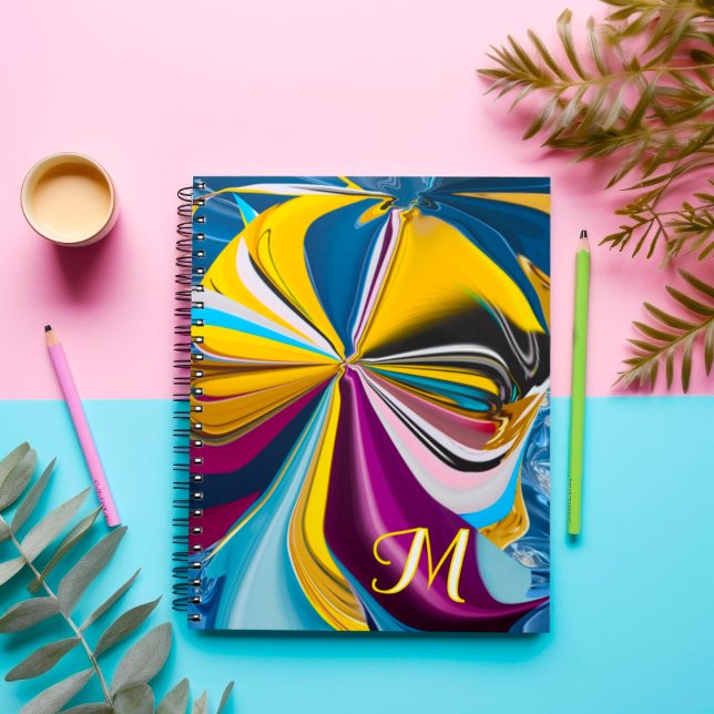 3D Blue Purple Gold Monogram Liquified Abstract  Notebook (Creator Uploaded)