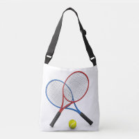 3D blue red tennis rackets and ball
