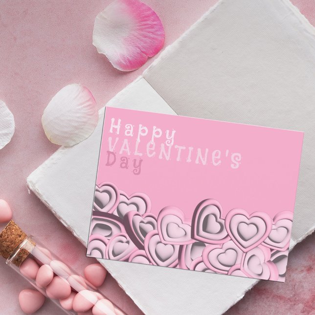 3D Blush Pink Hearts Happy Valentine's Day Postcard (Creator Uploaded)