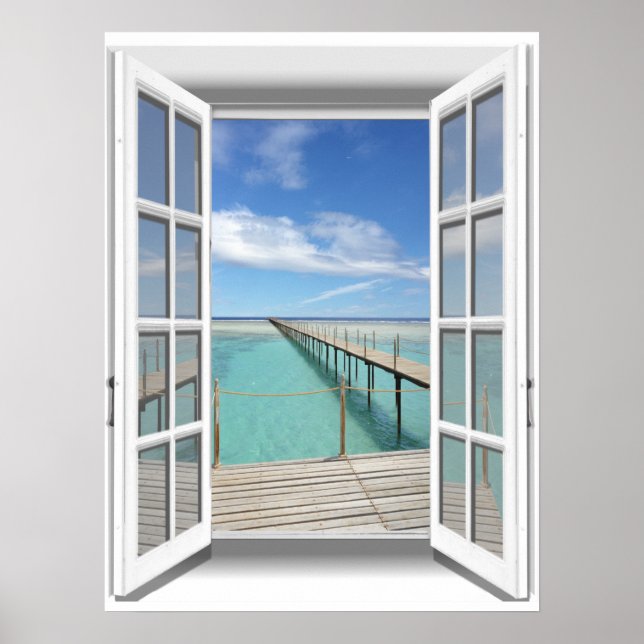 3D Boardwalk Ocean View Fake Window Poster (Front)
