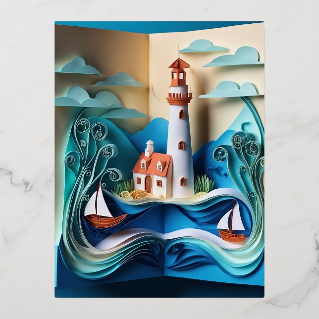 3D book paper quilling is an amazing and intricate Foil Holiday Postcard (Front)