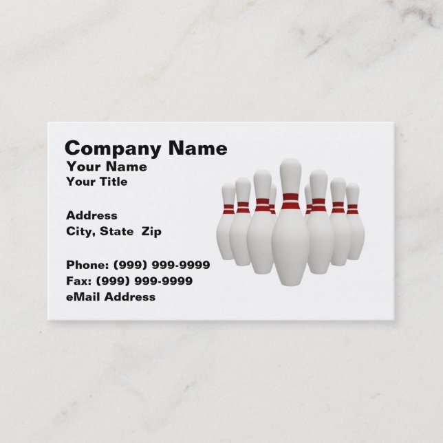 3D Bowling Pins (on White BG) Business Card (Front)