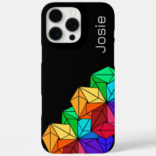 3D Bright Rainbow Cube Triangles on Black Add Name iPhone 16 Pro Max Case