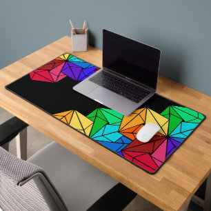 3D Bright Rainbow Cube Triangles on Black Desk Mat