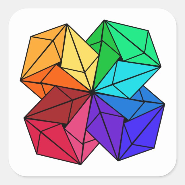 3D Bright Rainbow Cube Triangles on White Square Sticker (Front)