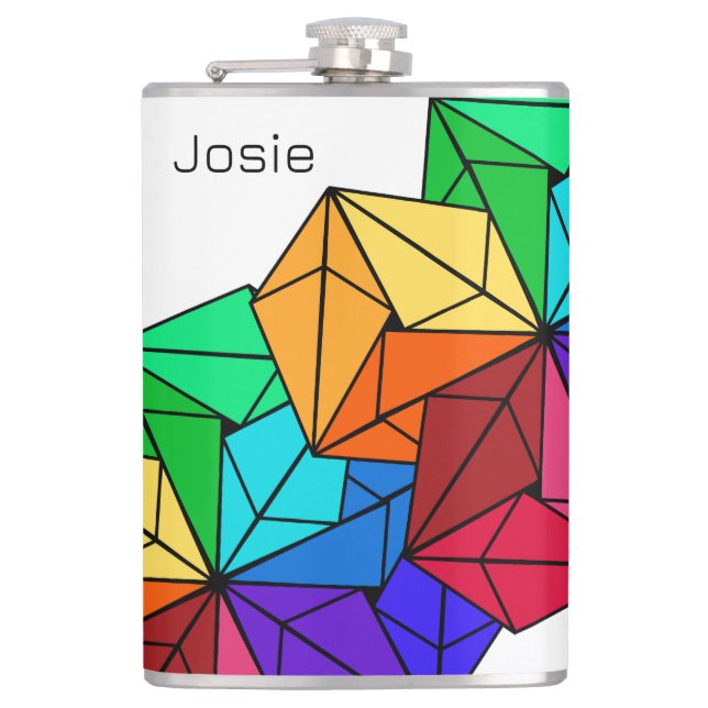 3D Bright Rainbow Cubes Triangle on White Add Name Hip Flask (Front)