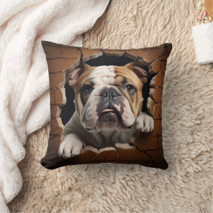 3D Bulldog Cracked Hole Brick Wall Cushion