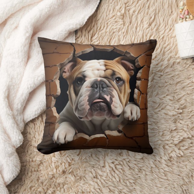 3D Bulldog Cracked Hole Brick Wall Cushion (Blanket)