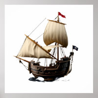 3D Cartoon Galleon with Pirate Flag