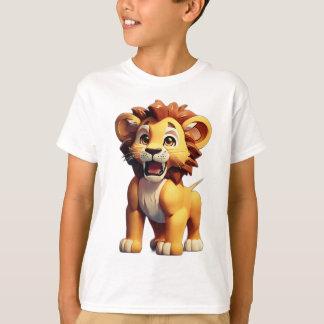 3D Cartoon Lion - Strong & Playful Screaming Cub T-Shirt