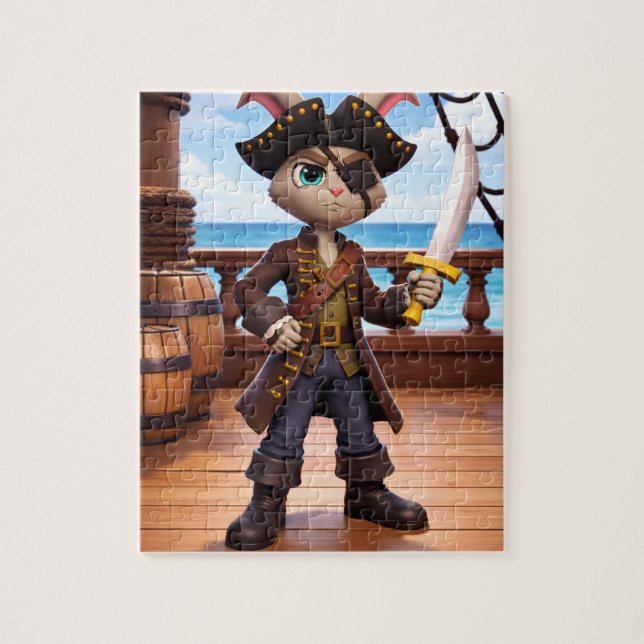 3D Cartoon Pirate Bunny on a Ship Deck Jigsaw Puzzle (Vertical)
