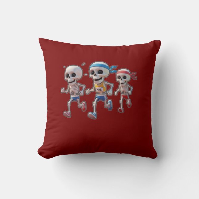 “3D Cartoon Skeleton Race • Funny Running Skeleton Cushion (Front)