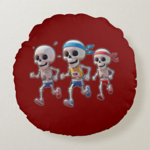 “3D Cartoon Skeleton Race • Funny Running Skeleton Round Cushion