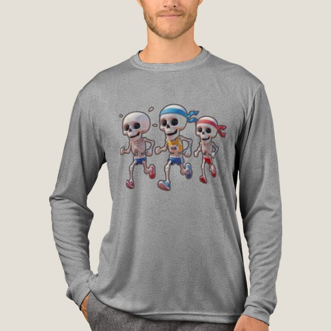 “3D Cartoon Skeleton Race • Funny Running Skeleton Tri-Blend Shirt (Front)