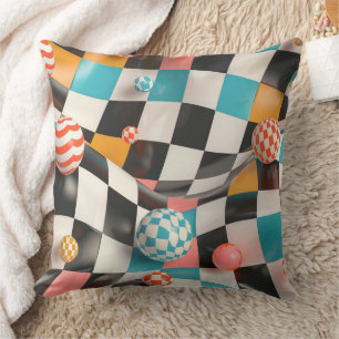 3D Checkerboard Grid with Floating Spheres (2) Cushion