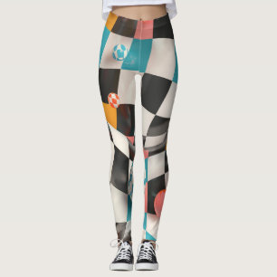 3D Chequerboard Grid with Floating Spheres (2) Leggings