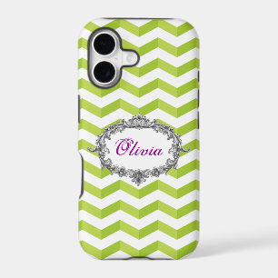 3D Chevrons Green /White iPhone Case add Your Name