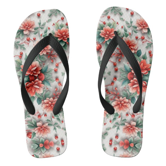 3d Christmas Flowers Digital Floral Patterns Jandals (Footbed)