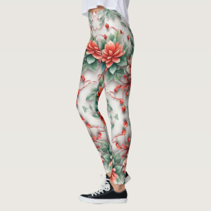 3d Christmas Flowers Digital Floral Patterns Leggings