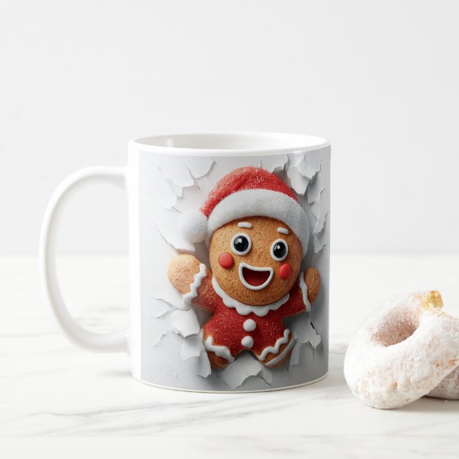 3D Christmas Gingerbread Hole In A Wall Mug Wrap (With Donut)
