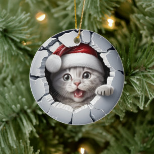 3D Christmas Kitten Ceramic Tree Decoration