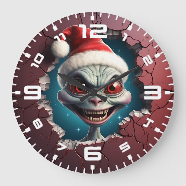3D Christmas Mars Santa Alien Large Clock (Front)