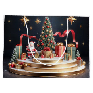 3D Christmas podium with Santa and Christmas tree Large Gift Bag