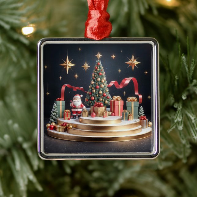 3D Christmas podium with Santa and Christmas tree Metal Tree Decoration (Tree)