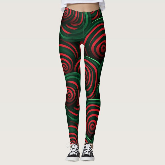 3D Christmas, Red &Green Leggings (Front)
