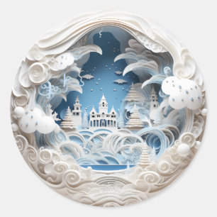 3D Christmas Winter Wonderland Classic Round Sticker
