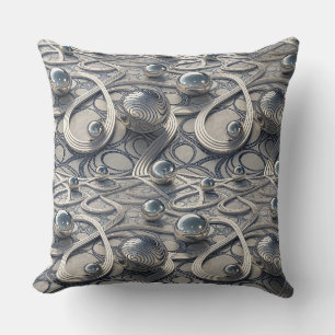 3D Chrome Spheres Abstract Futuristic Pattern Art Cushion