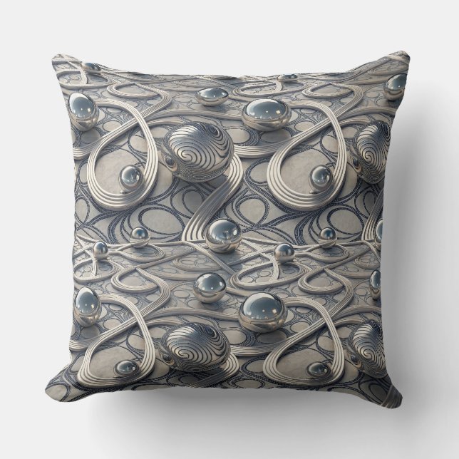 3D Chrome Spheres Abstract Futuristic Pattern Art Cushion (Front)