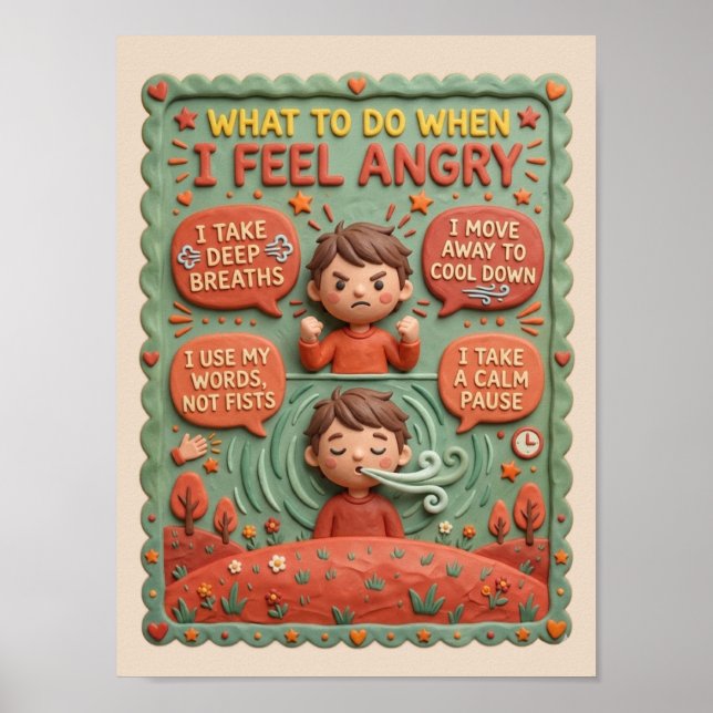 3D Clay Angry Kids Emotion Management Educational  Poster (Front)